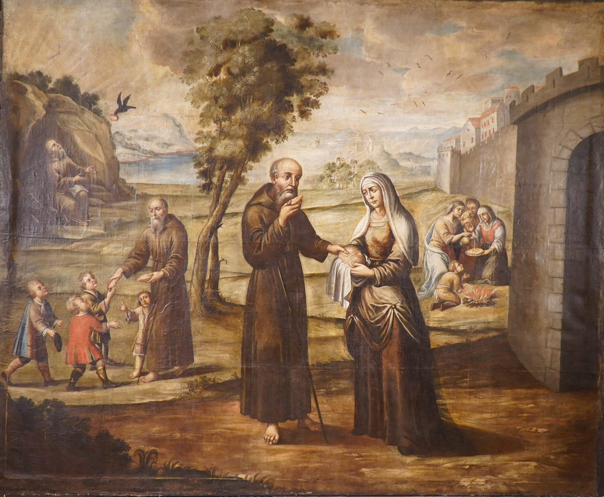 Imagem de referência de Dar de comer aos famintos, descrito nos dados abertos como pintura inicial de 1715 de Francisco Lopes Mendes e repintada em 1737 por José Xavier de Castro, na Igreja da Misericórdia de Évora