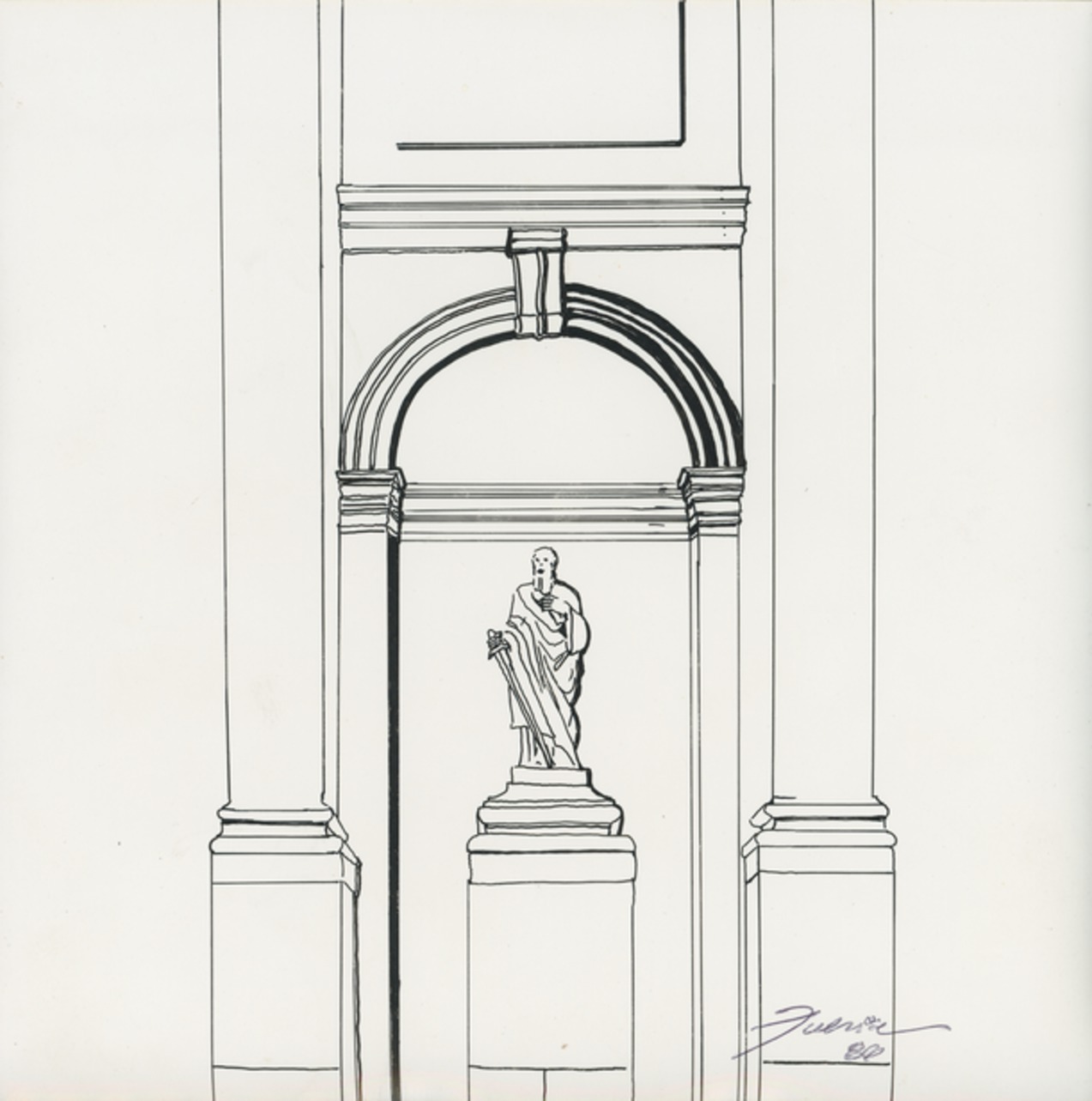 Imagem de referência de Nicho do frontispício da Catedral N. Senhora da Conceição, descrito nos dados abertos como desenho de Fúlvia Gonçalves (FG 40)