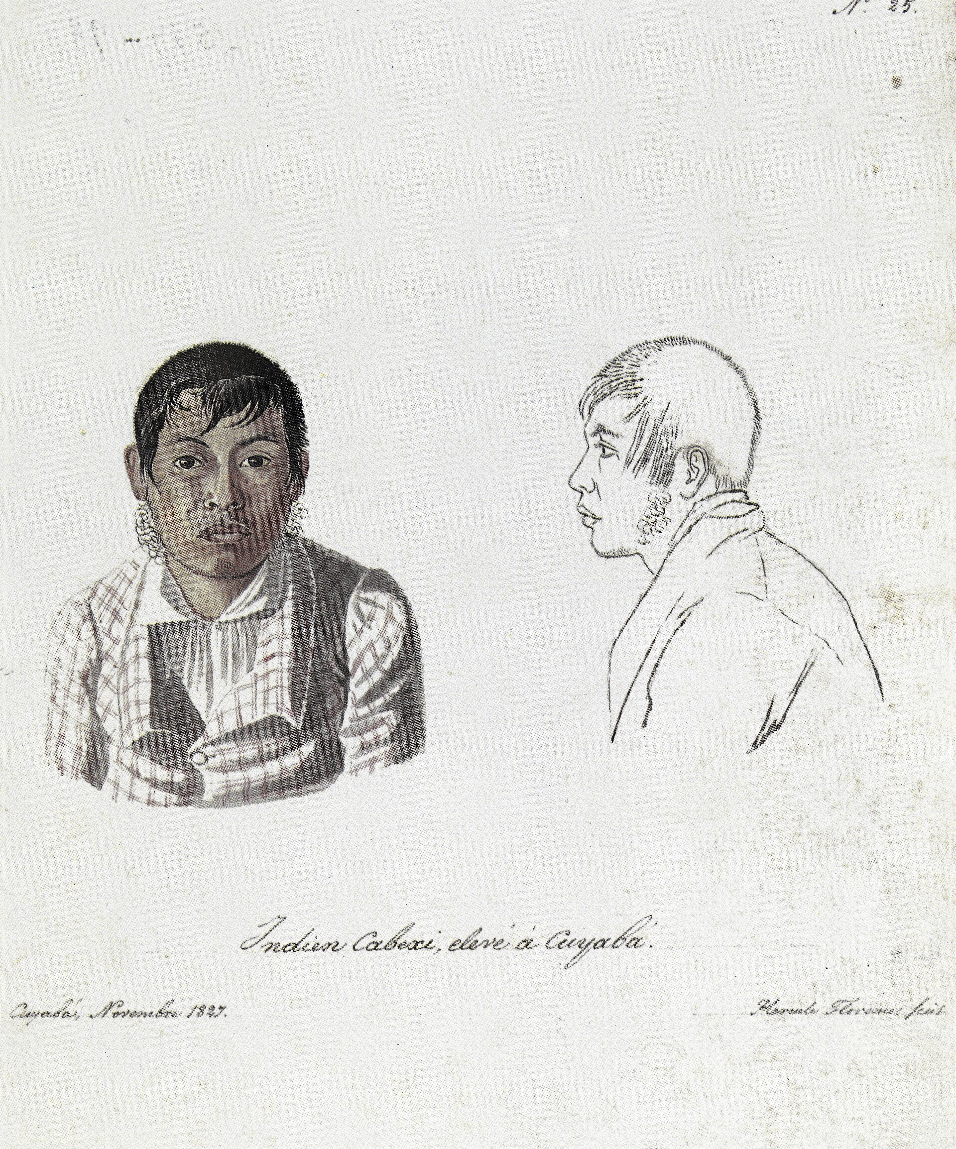 Imagem de referência de Nº 25. Indien Cabexi, elevé a Cuyabá. Cuyabá, Novembre 1827. Hercule Florence, fecit, descrito nos dados abertos como obra do acervo do Instituto Hercule Florence