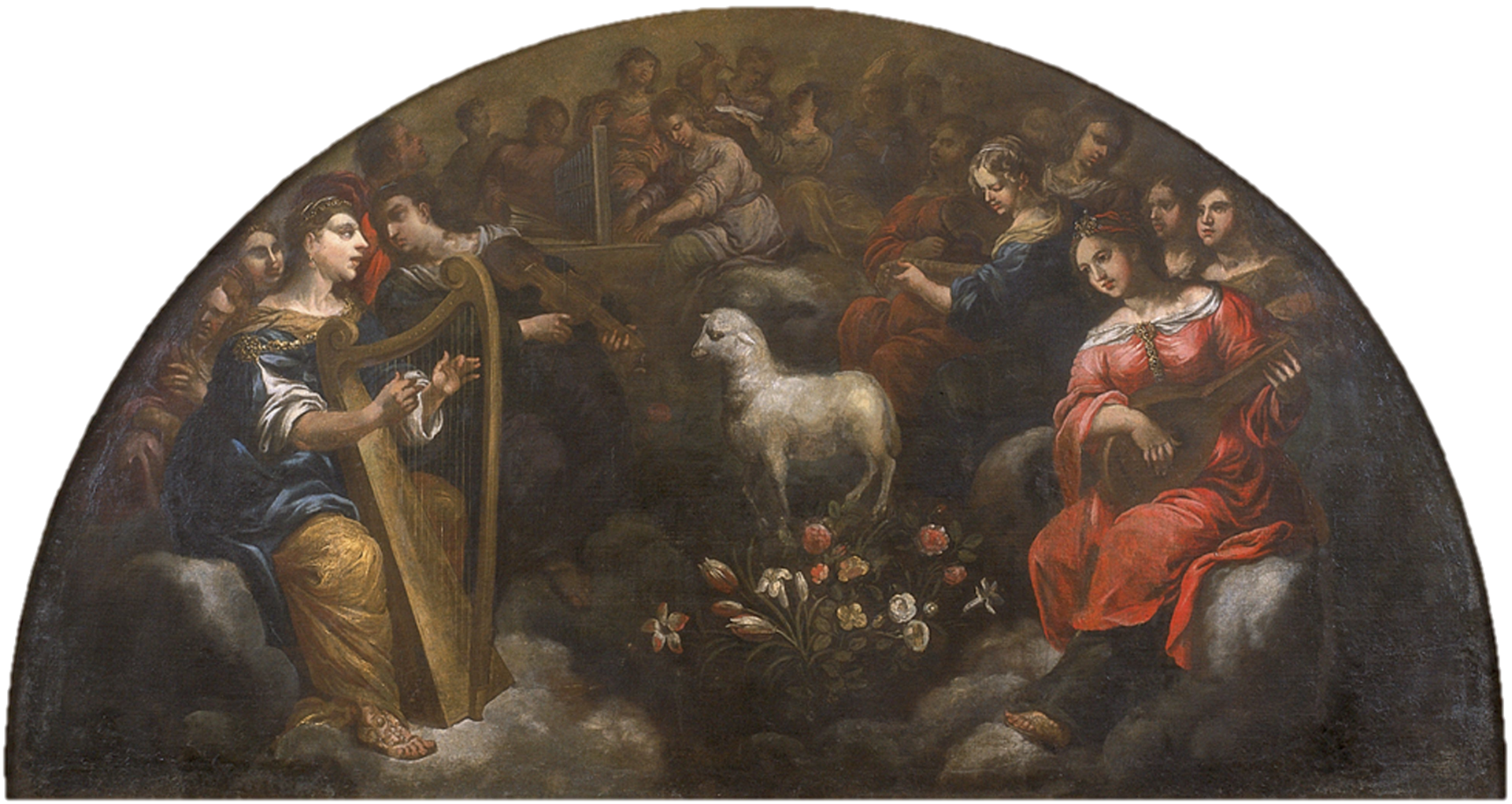 Imagem de referência de Adoração do Cordeiro Místico pelas Santas Mártires, descrito nos dados abertos como pintura de Bento Coelho da Silveira