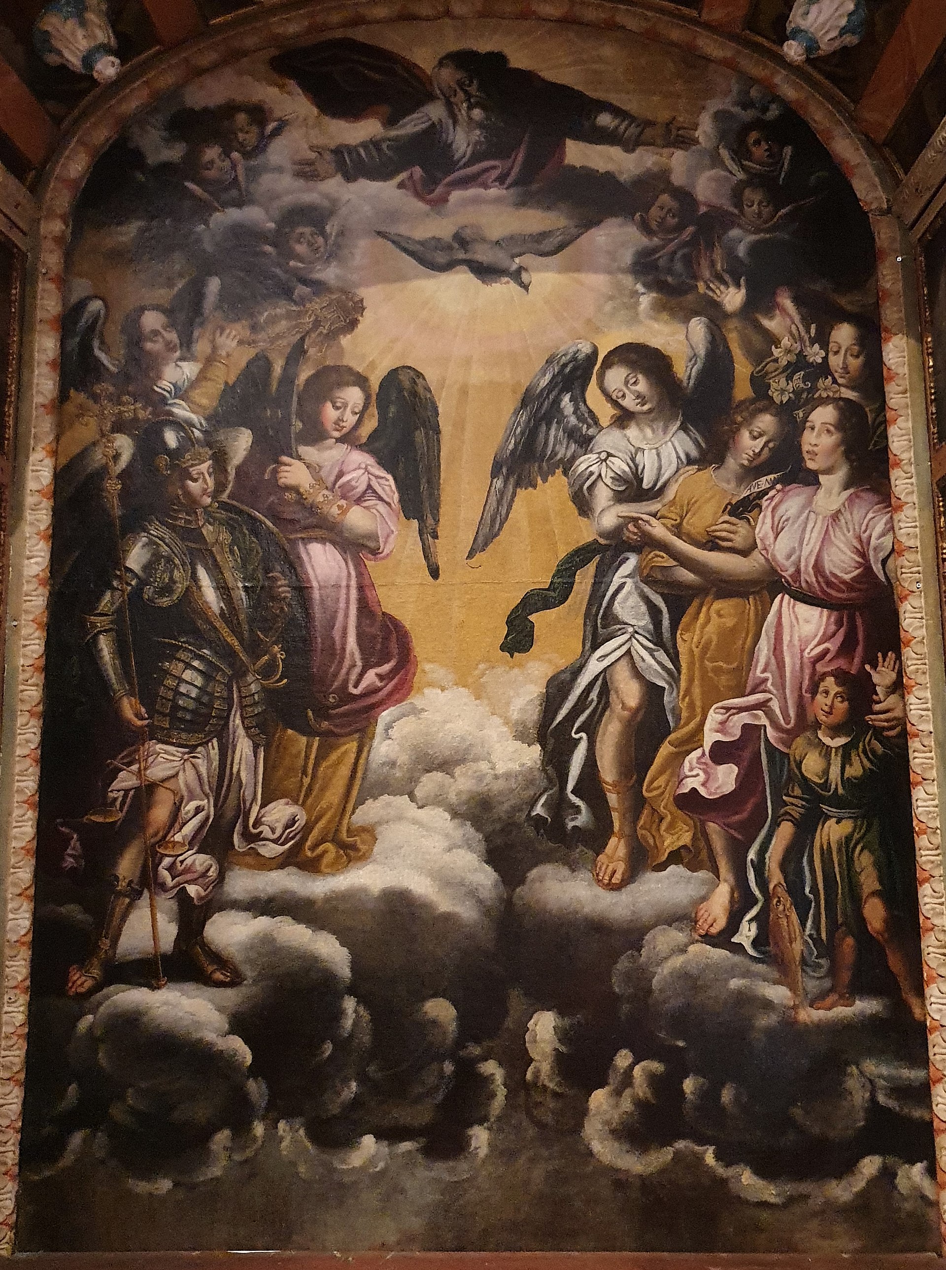 Imagem de referência de Assunção da Virgem, descrito nos dados abertos como pintura do século XVII de autor desconhecido, colocada em oratório actualmente no Coro Alto do Convento de Jesus, em Setúbal