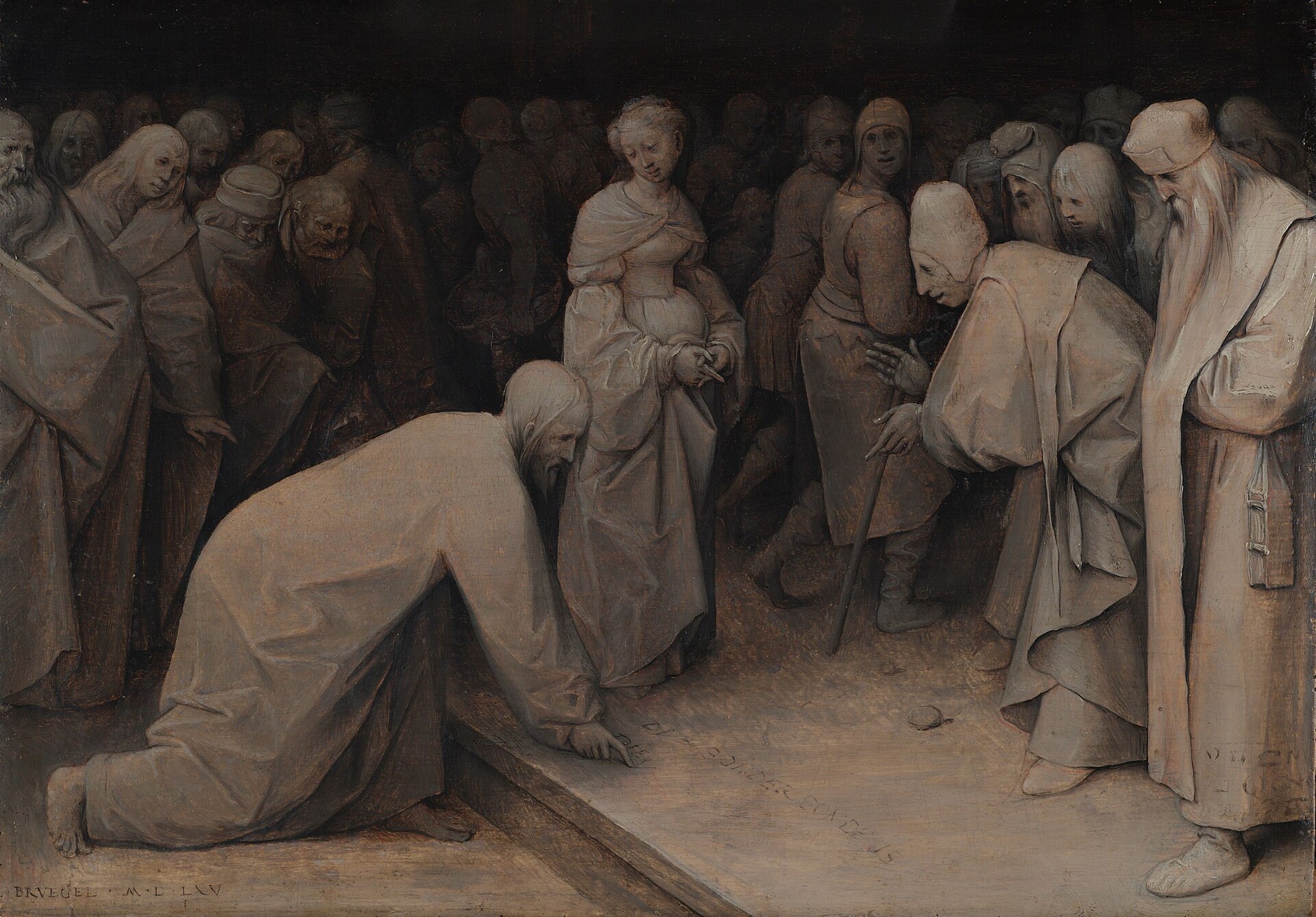 Imagem de referência de Cristo e a Acusada de Adultério, descrito nos dados abertos como pintura de Pieter Bruegel, o Velho