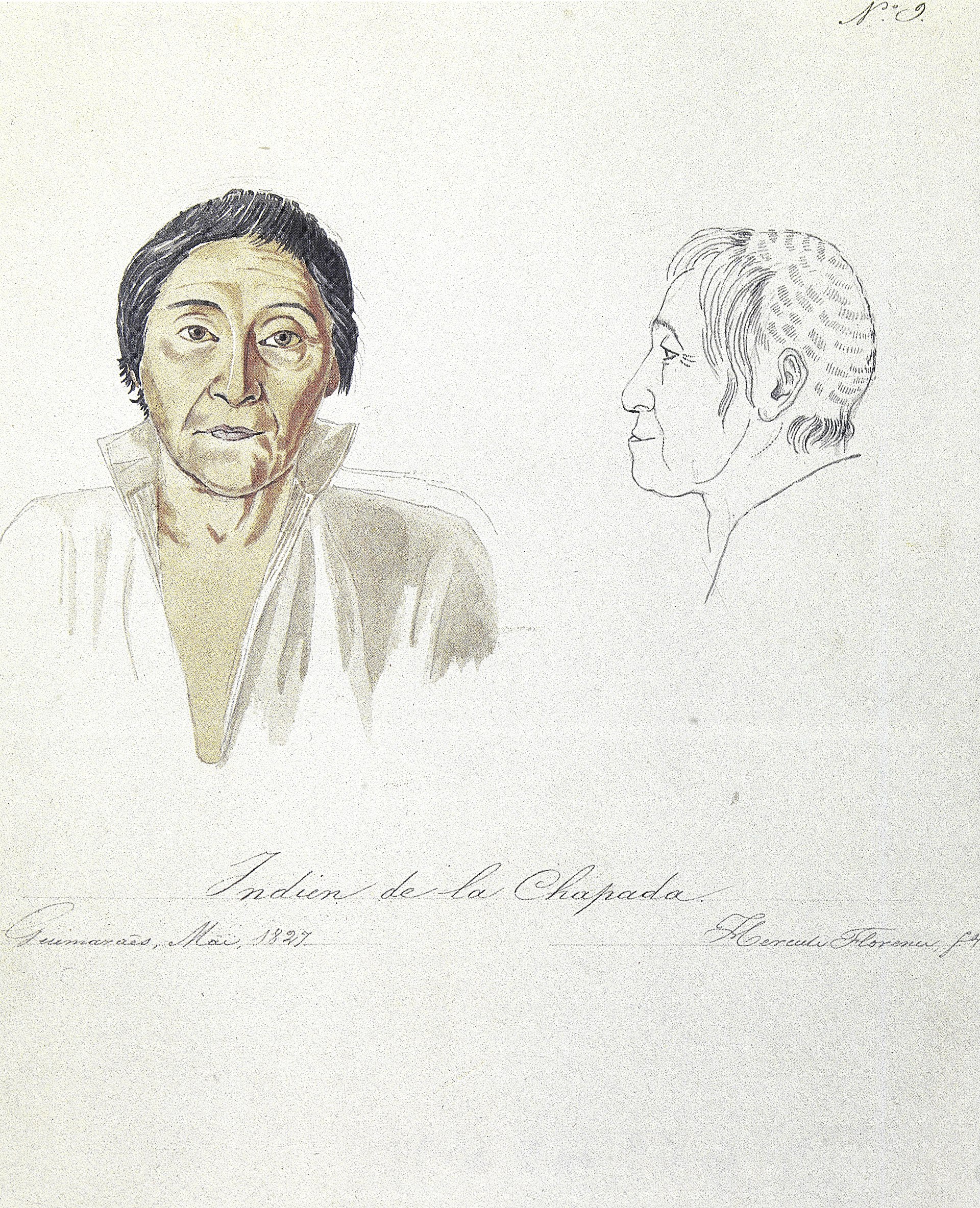 Imagem de referência de Nº 9. Indien de la Chapada. Guimarães, Mai, 1827. Hercule Florence, ft., descrito nos dados abertos como obra do acervo do Instituto Hercule Florence