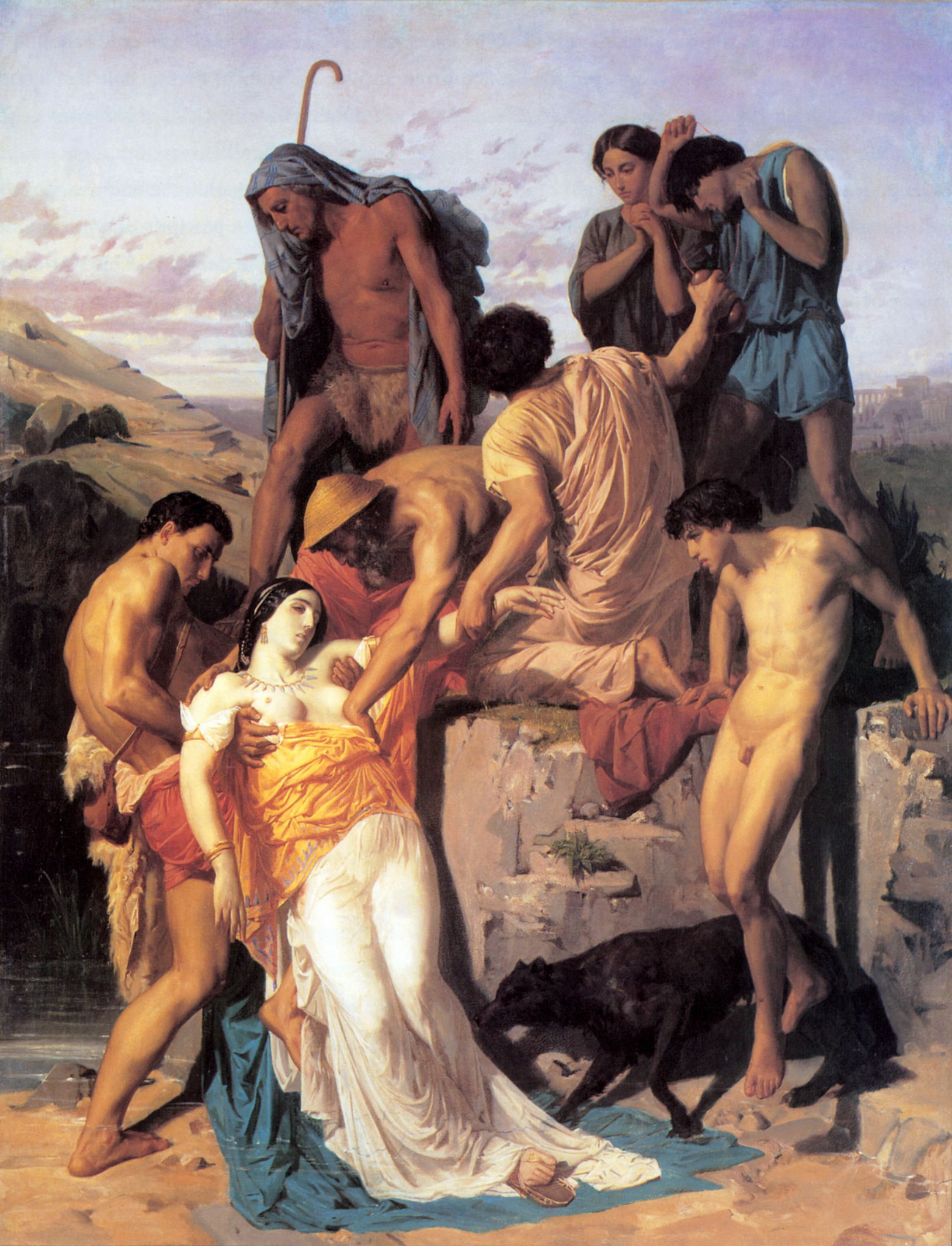 Imagem de referência de Pastores encontram Zenóbia nas margens do Araxes, descrito nos dados abertos como pintura de William-Adolphe Bouguereau