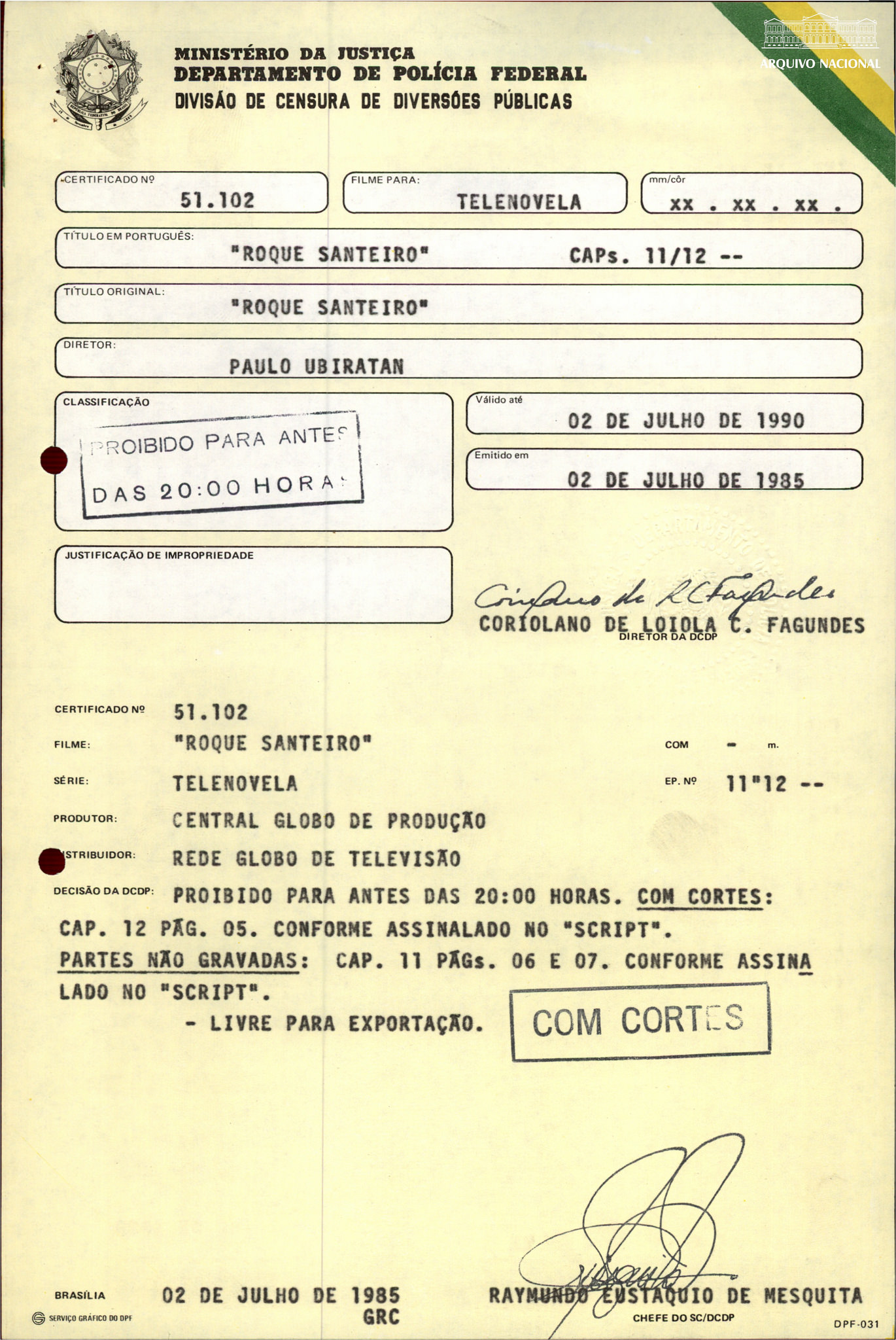 Imagem de referência de Roque Santeiro, descrito nos dados abertos como telenovela brasileira de 1985 produzida e exibida pela Rede Globo