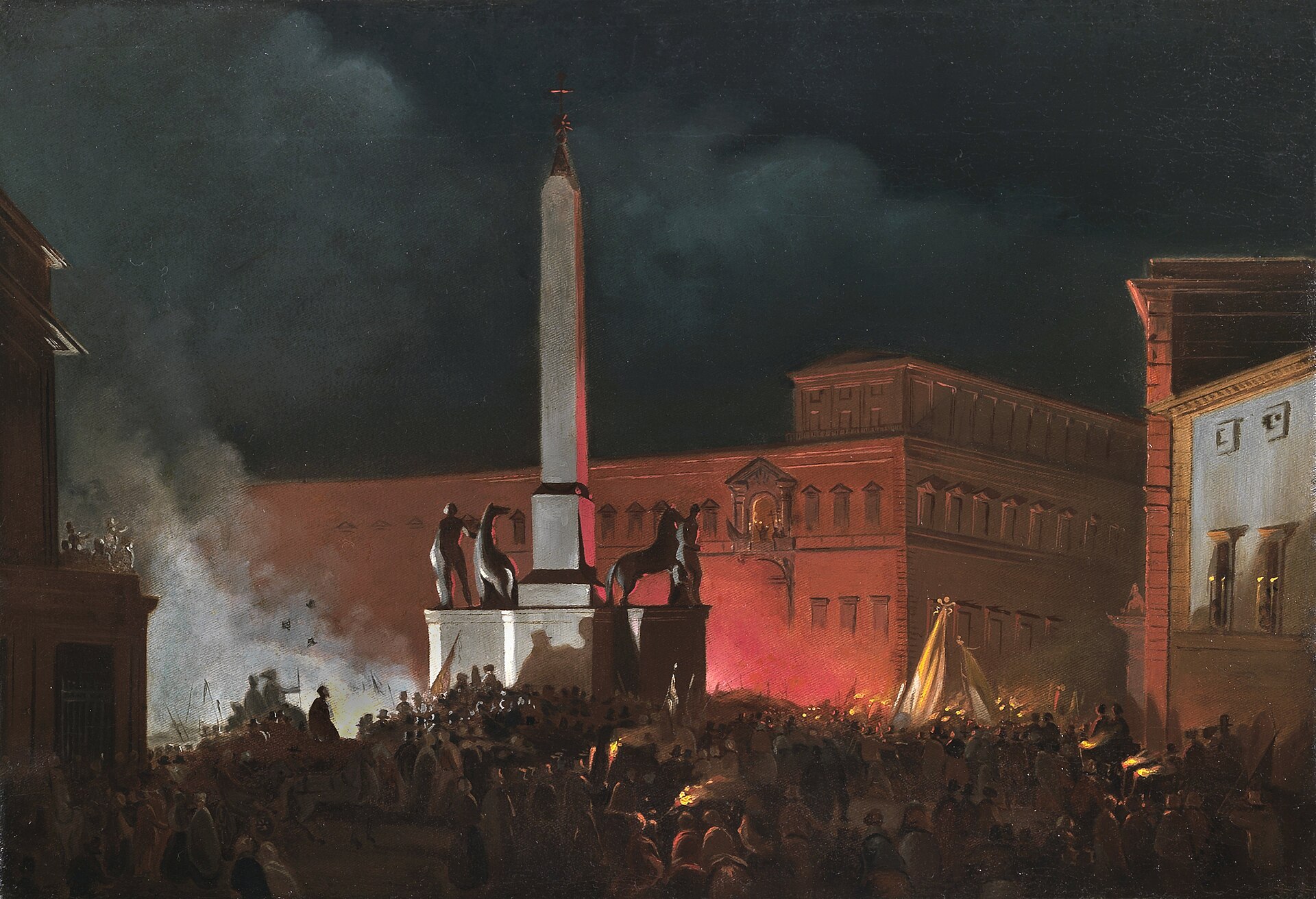 Imagem de referência de Bênção de Pio IX do Quirinale à noite, descrito nos dados abertos como pintura de Ippolito Caffi