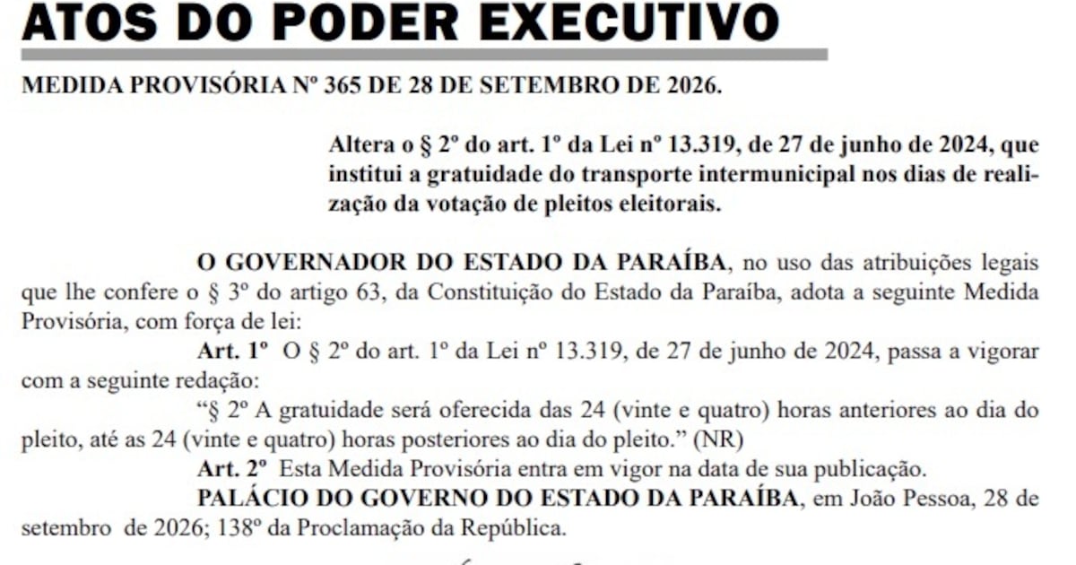Eleitores terão transporte intermunicipal gratuito na véspera e pós-eleições, na Paraíba