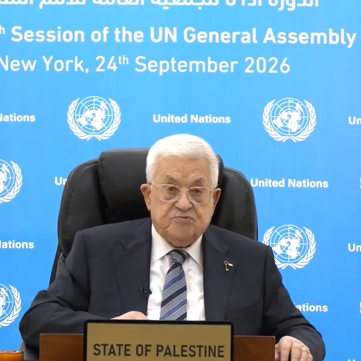 Por vídeo, presidente da Palestina acusa Israel de “guerra genocida” na ONU