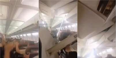 Teto de avi&atilde;o despenca sobre passageiros em voo no Ir&atilde; Foto: Reprodu&ccedil;&atilde;o/Redes Sociais