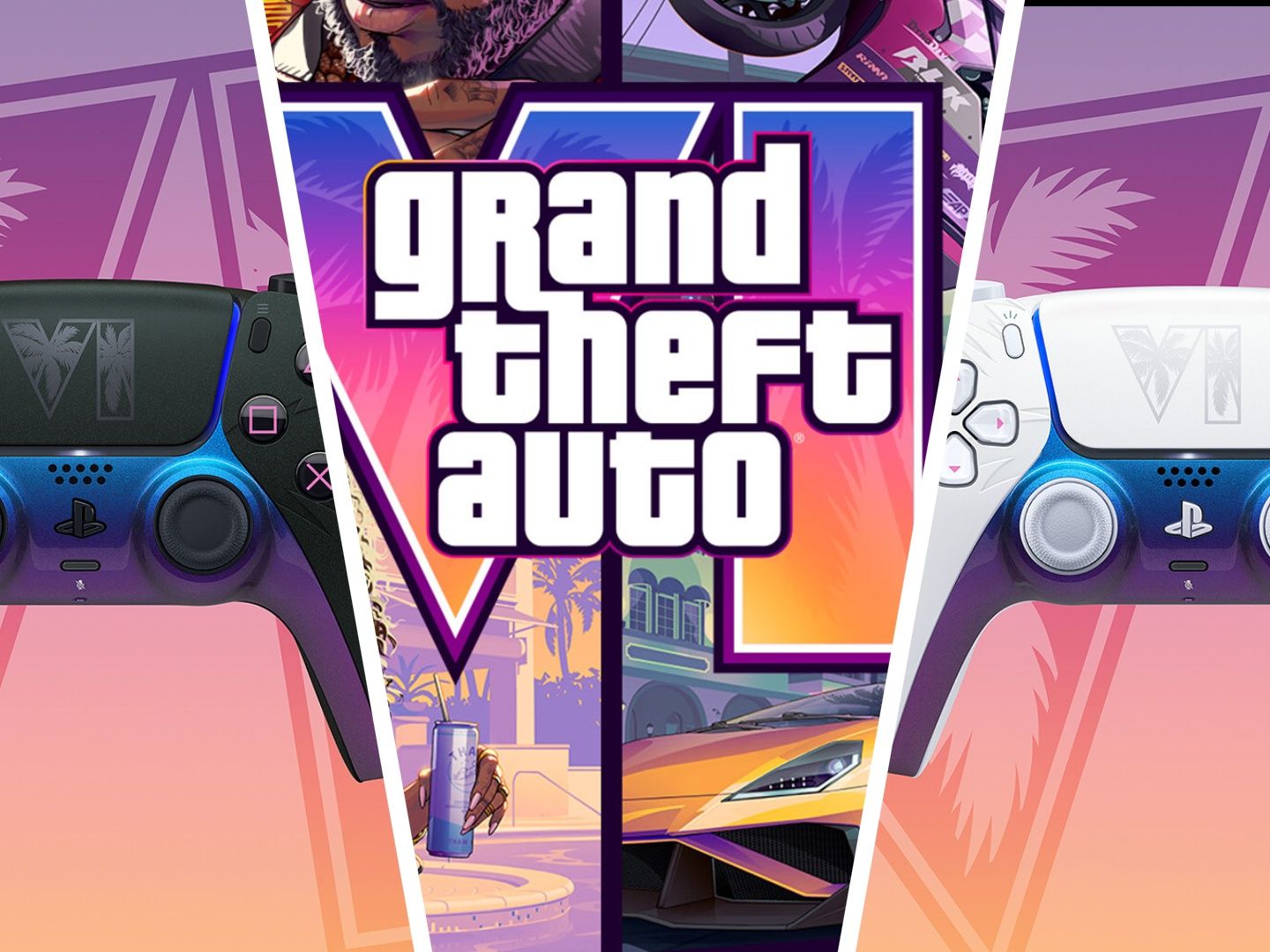 Custom three-way artwork showing the GTA 6 PS5 controllers and the GTA 6 logo