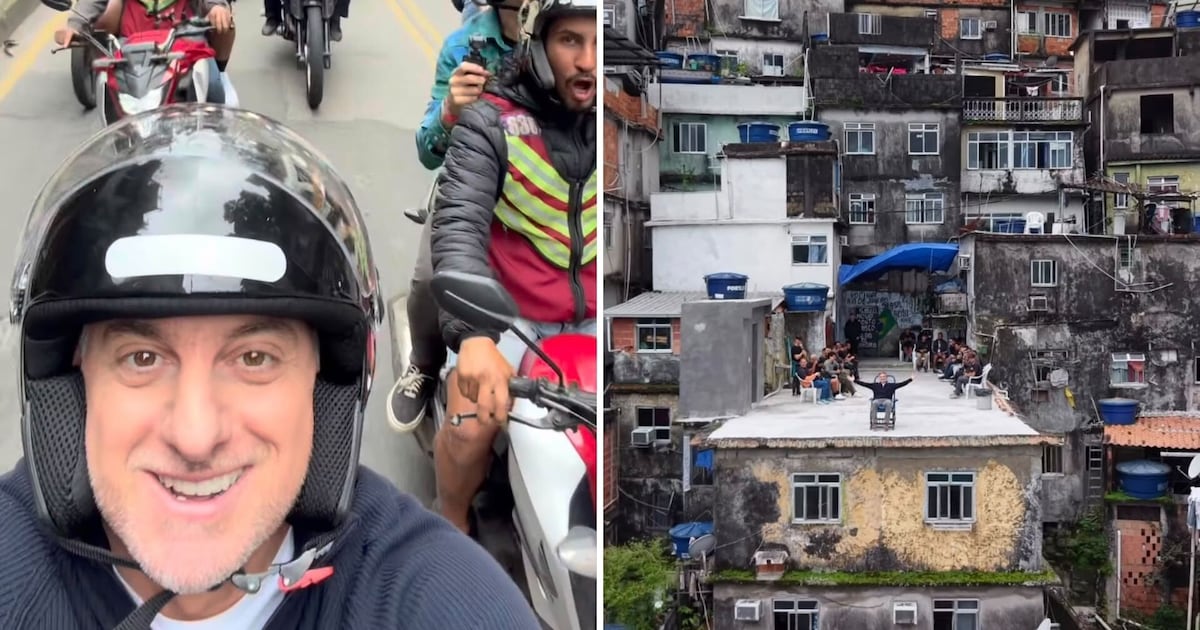 Luciano Huck grava na Rocinha e anda de mototáxi em visita à comunidade no Rio