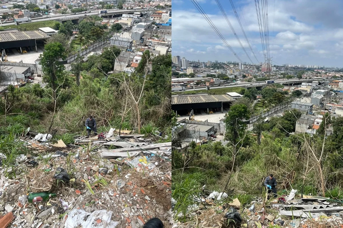 Imagem colorida de montagem com o trabalho do policiais em buscas por corpo esquartejado, em São Paulo. Metrópoles