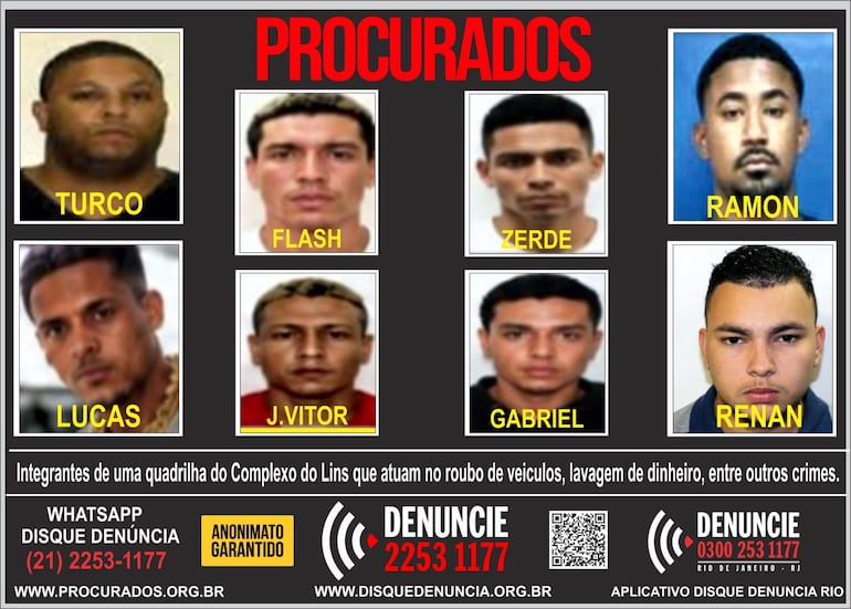 Disque Denúncia divulga cartaz de oito procurados por roubos de veículos no Méier, no Rio