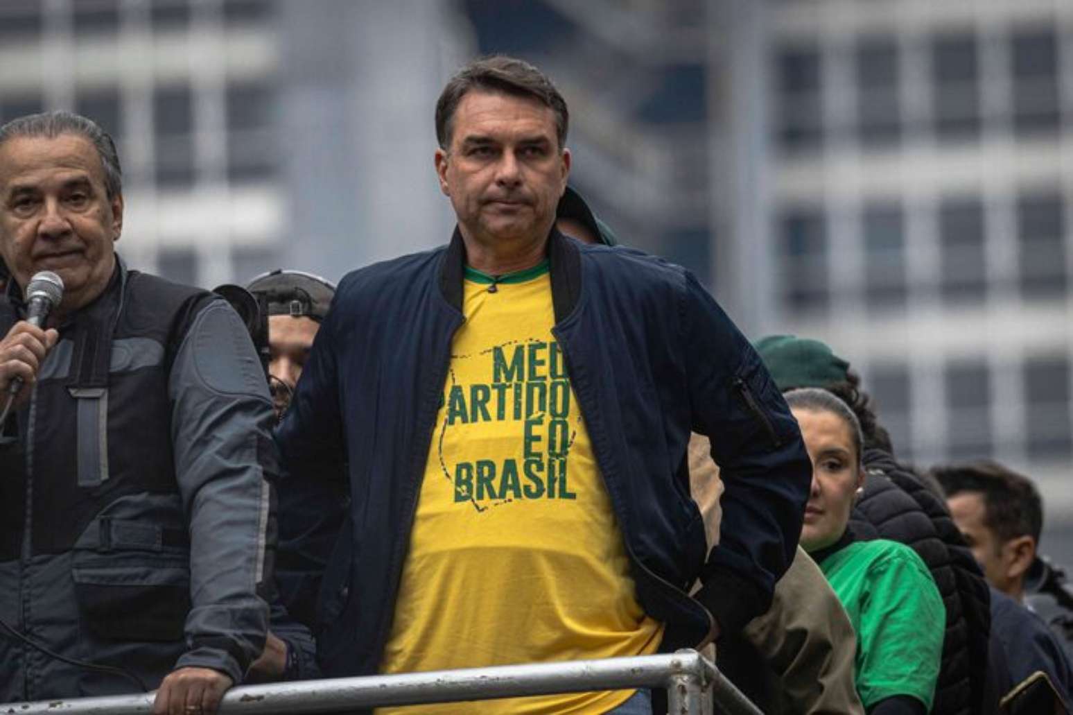 O candidato Fl&aacute;vio Bolsonaro em ato de 7 de Setembro na Av. Paulista, em S&atilde;o Paulo