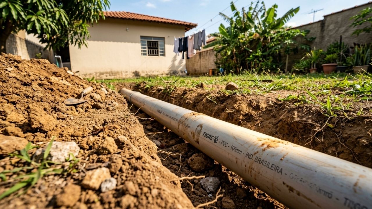 A gambiarra do tubo de PVC enterrado no quintal que resfria a casa como um ar-condicionado geotérmico: o ar quente entra, percorre 10 metros de tubo a 60 centímetros de profundidade — onde o solo fica sempre a 22°C — e sai até 8°C mais frio, sem gastar energia