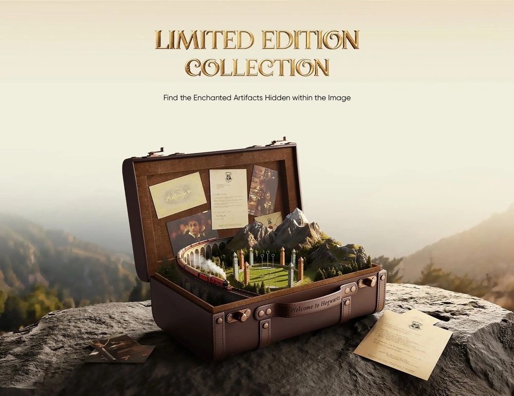 Maleta personalizada do realme 16 Pro+ Harry Potter Edition recria o clima de Hogwarts e reúne itens temáticos para uma experiência digna de colecionador — Foto: Reprodução/realme