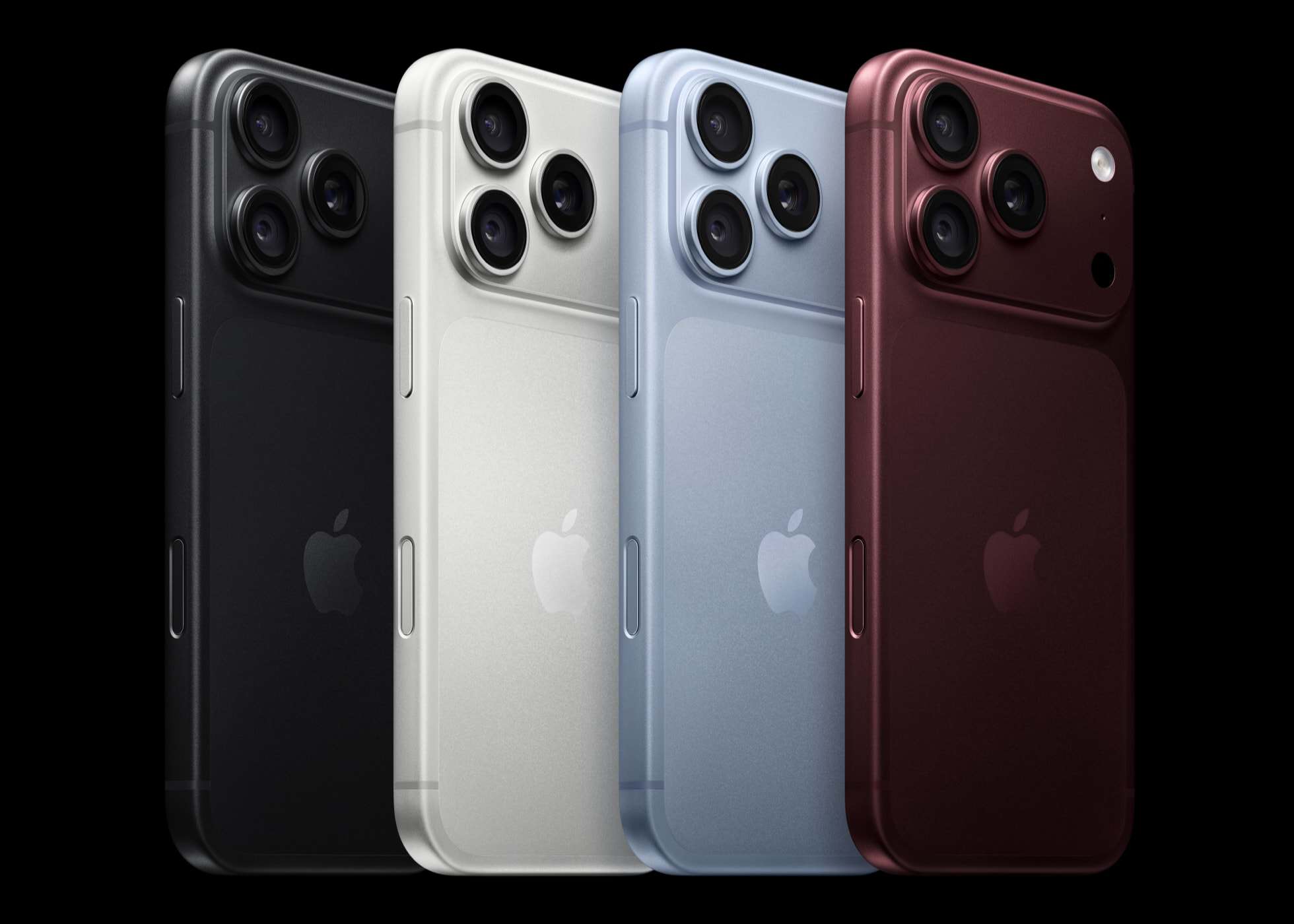 Quatro modelos do iPhone 18 Pro em cores distintas
