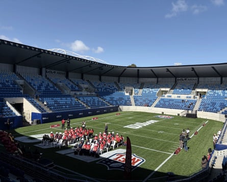 A flag football field inside Kia Arena at the Melbourne Park precinct
