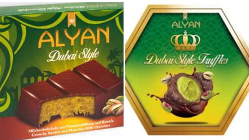 Algum chocolate no estilo de Dubai foi recolhido no Reino Unido devido a temores de salmonela.