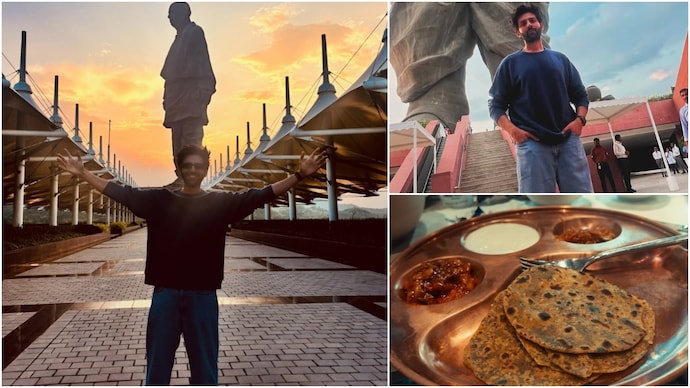 Imagem da matéria: Kartik Aaryan visita a Estátua da Unidade e degusta theplas antes dos Prêmios Nacionais de Cinema