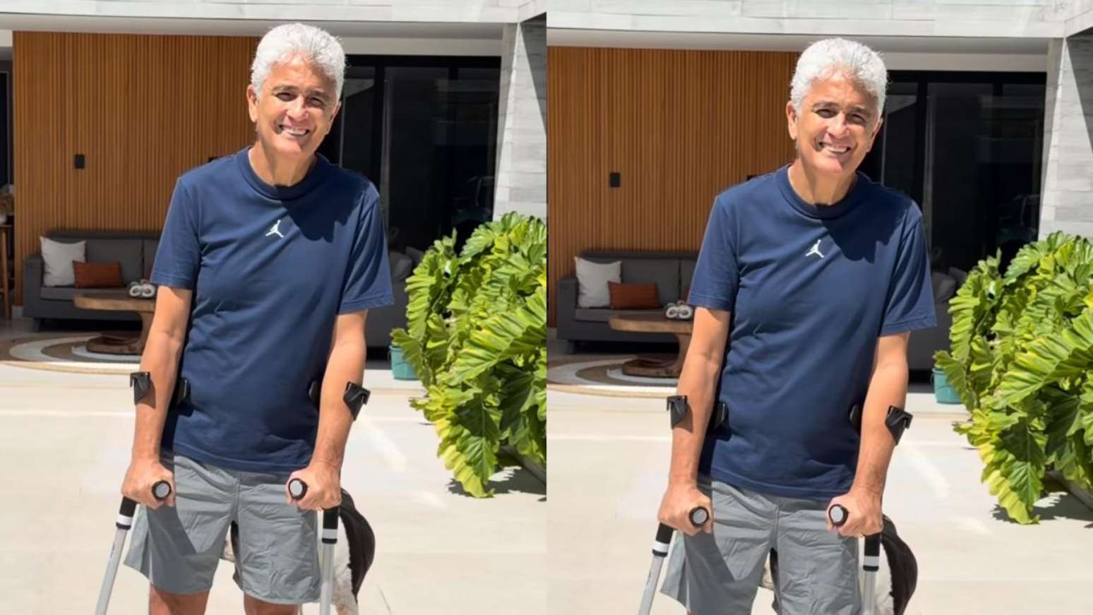 Tetra Campe&atilde;o Mundial pela Sele&ccedil;&atilde;o Brasileira apareceu com muletas nas redes sociais no s&aacute;bado, 19