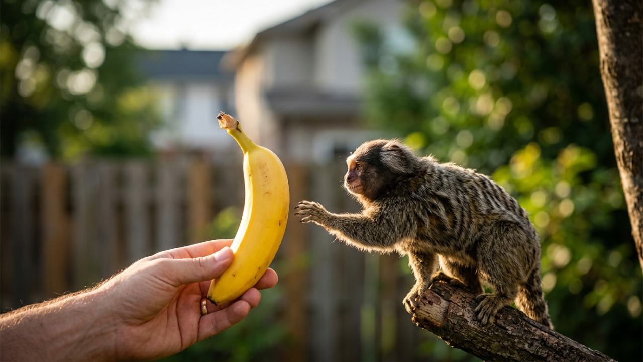 Biólogos explicam por que o sagui que aparece na janela nunca deve receber banana: a fruta desregula o cálcio do animal, ele perde os dentes, e o bando aprende a invadir cozinha em menos de um mês