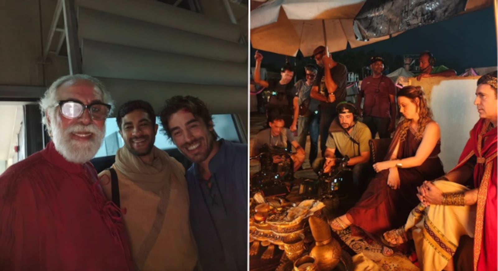 Anselmo Vasconcellos posa ao lado de Bruno Suzano e Vinícius Redd nos bastidores de Ben-Hur: A Série Reprodução/Instagram @anselmo_vasconcellos