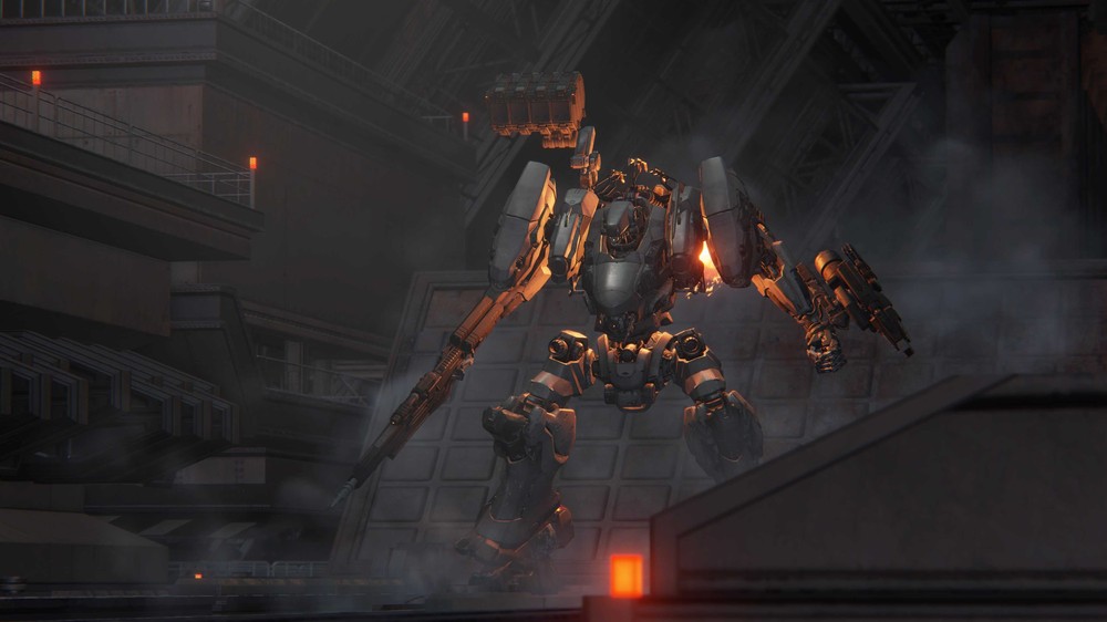 Em Armored Core 6, os jogadores controlam um mercenário independente que se infiltra ilegalmente no planeta Rubicon — Foto: Reprodução/Bruno Magalhães